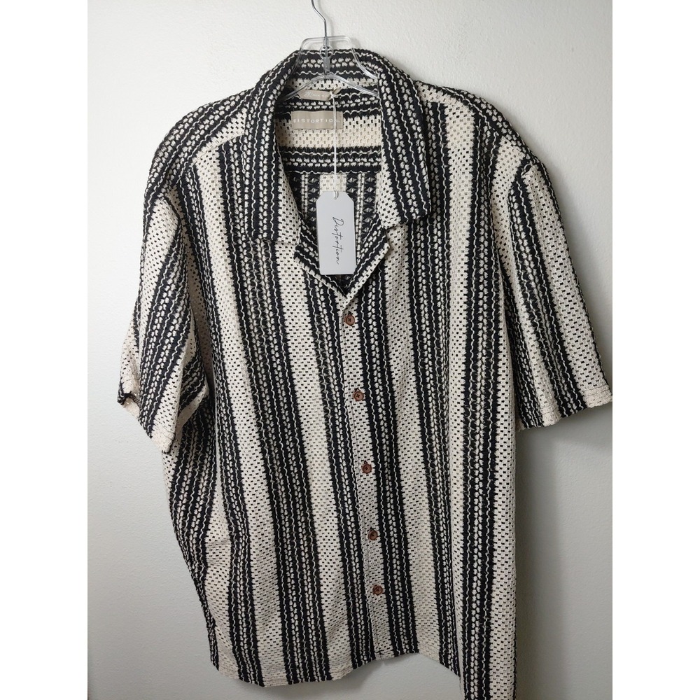 Distortion Men's Blue/White Geometric  Button-Up Shirt Sz 2XL NWT